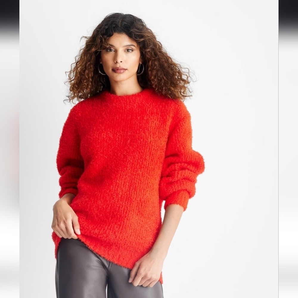 Women's Crewneck Relaxed Teddy Sweater - Future Collective Red M